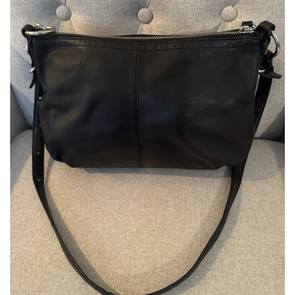 Coach Mia Satchel 15729 Black Leather Silver Hardware Purple Lining - Picture 5 of 13